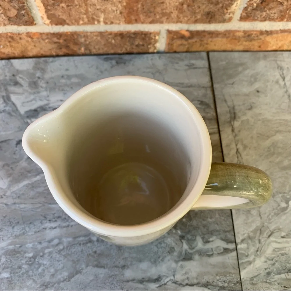 Faianca Subtil Pitcher Made In Portugal Cream Sage Green Leaves 8.5
